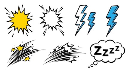comic book graphic elements explosions lightning sleep bubble