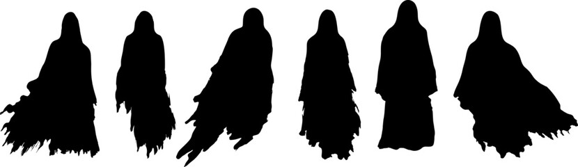 Walking dead and ghosts silhouettes. Vector isolated decoration elements for halloween design.
