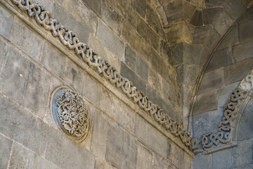 13 July 2025 Erzurum Turkey. Double Minaret Madrasah and Museum in Erzurum Turkey with artchitectural details and old artifacts museum