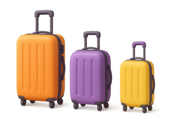 Colorful Set of Three Stylish Suitcases Displayed Against a Warm Gradient Background, Ideal for Travel and Lifestyle Applications isolated on white or transparent png