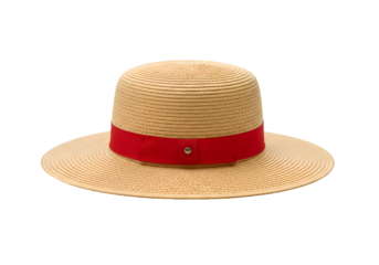 Summer Straw Hat: Wide Brim, Red Band, Beach Accessory on white background