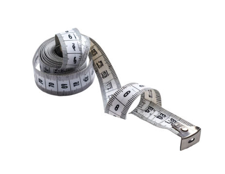 Rolled up flexible measuring tape, with numbers