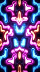 Abstract flowing light pattern with rounded shapes in vibrant neon colors like blue, pink, and orange on a black background, creating a mesmerizing effect