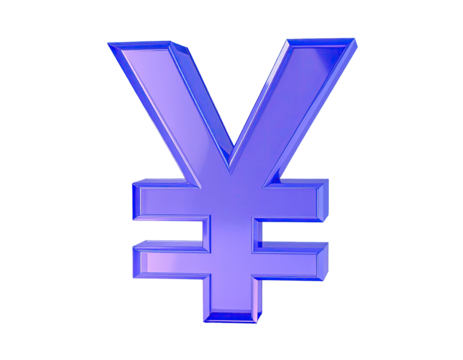 3D rendered, vibrant purple yen symbol on black background