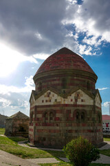 Fototapeta premium 13 July 2025 Erzurum Turkey. Three tombs historical artifacts from Saltuk Era in Erzurum city center.