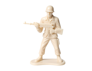 Cream-colored toy soldier figure holding rifle, ready stance
