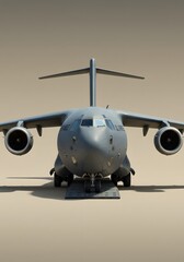 Obraz premium Military cargo plane on a tan background – Aerial vehicle and aviation transportation