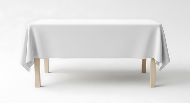 White Tablecloth on Wooden Table.