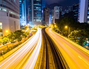 Obraz premium Night city highway lights trails
