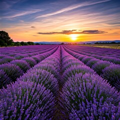 Obraz premium Lavender Field at Sunset in Provence Inspiring Serenity and Beauty