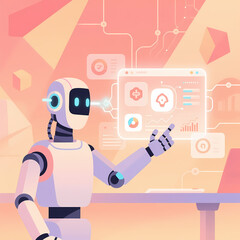 Obraz premium AI Agent Assisting Workplace Automation Workflow Illustration 