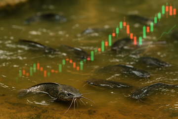 Catfish breeding event in natural habitat aquatic environment underwater perspective wildlife conservation