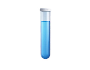Clear glass test tube filled with light blue liquid, white cap