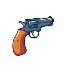 Cartoon revolver with brown grip on white background  