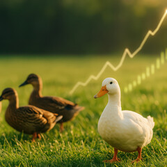 Obraz premium Ducks and geese grazing in a meadow natural habitat wildlife photography serene environment close-up perspective