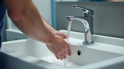 Close-up of plumber hand unclogging bathroom basin plumbing