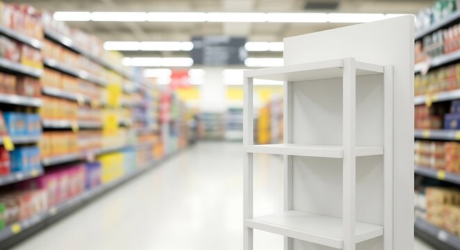 Grocery Store Aisle with Display Rack.