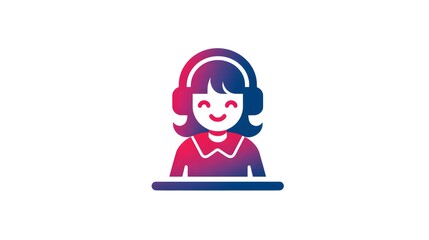 Modern Vector-Style Help Desk Support Icon Featuring a Friendly Person with Headphones at a Computer for Digital Customer Assistance
