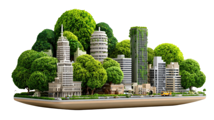 Green City: A meticulously crafted 3D model showcases a thriving metropolis seamlessly integrated with lush greenery and sustainable architectural, harmonizing urban life with nature.