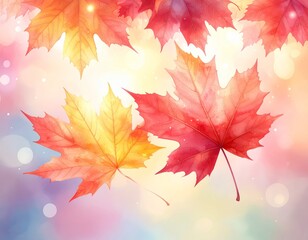 Obraz premium abstract vector illustration of red and yellow maple leaves with soft focus light and bokeh background