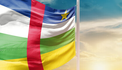 Central African Republic national flag waving in an amazing sunlight.