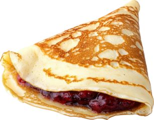 Folded crepe golden thin sweet berry jam dessert snack with cozy mood