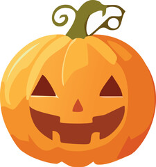 A smiling, carved orange pumpkin, also known as a jack-o'-lantern, isolated on a white background, perfect for Halloween and autumn decorations