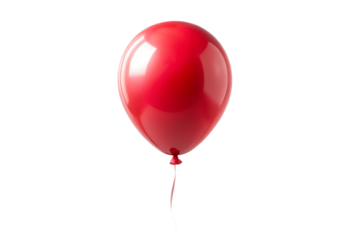 Single shiny red balloon floating upwards isolated on transparent background for graphic design