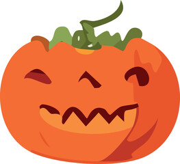 A scary carved pumpkin with an evil smile, a classic Halloween jack-o'-lantern illustration for the spooky October celebration
