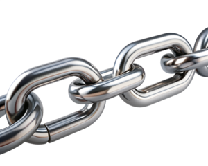 Shiny Interlocking Silver Metal Chain Links Depicting Strength and Connection on Transparent Background
