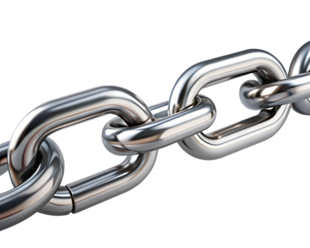 Shiny Interlocking Silver Metal Chain Links Depicting Strength and Connection on Transparent Background