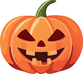 Spooky jack-o'-lantern carved from an orange pumpkin for a scary Halloween decoration, isolated on white