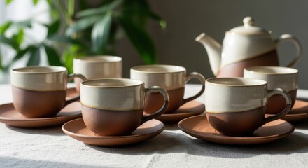 Handmade Ceramic Tea Set for Six with Teapot