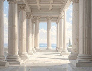 Fototapeta premium Ancient colonnaded hall with sea view