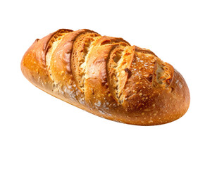 A loaf of crusty bread, slightly angled, with visible cuts and a golden-brown exterior