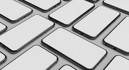 Many Modern Smartphones in a Grid Pattern.