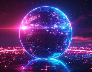 Global digital network with glowing connections and data flow