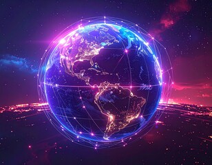 Global digital network with glowing connections and data flow
