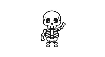 Fototapeta premium Charming Cartoon Skeleton Waving a Friendly Greeting a Minimalist Black Line Art Icon