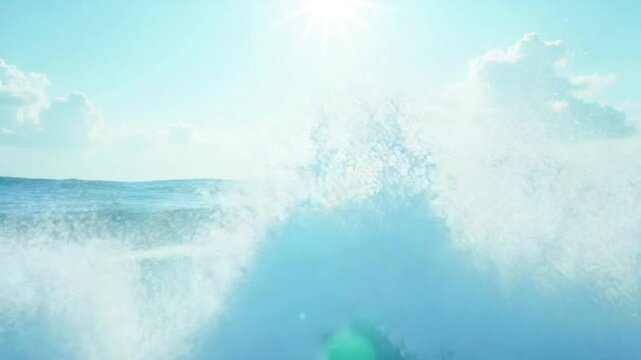 CGI Ocean waves rolling under a bright sky at midday