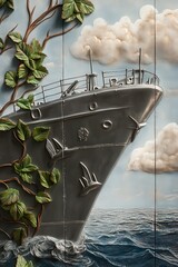 Relief artwork of a sailboat at sea
