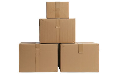 An Isolated Pile of Shipping and Packaging Boxes, Cut Out, Clipping Path, Isolated on a Transparent PNG Background.