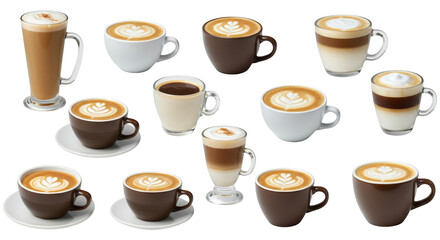 Obraz premium A set of cups of coffee on a transparent background