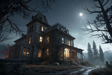 Spooky Haunted Mansion Halloween Scene