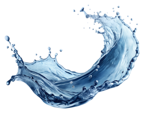 Dynamic water splash with droplets and motion blur effect on transparent background