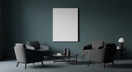 Dark Teal Room with Armchairs and Coffee Table.