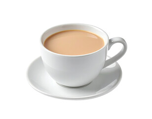 Obraz premium White teacup and saucer filled with light beige liquid