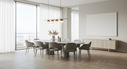 Modern Minimalist Dining Room with Large Window Bright Natural Light Neutral Colors