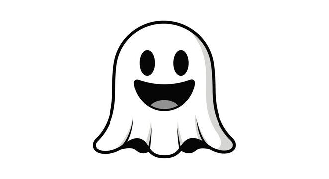 A cheerful cartoon ghost with a wide smile and big eyes.