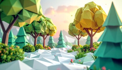 Low-Poly Forest with Snow-Capped Trees